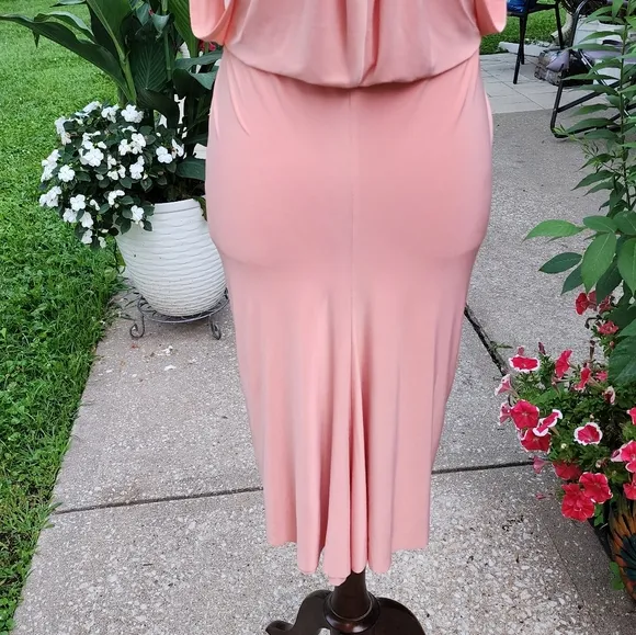 NEW Misa Los Angeles Domino Midi Dress Twisted Knot Blush Coral Luxury Mobwife