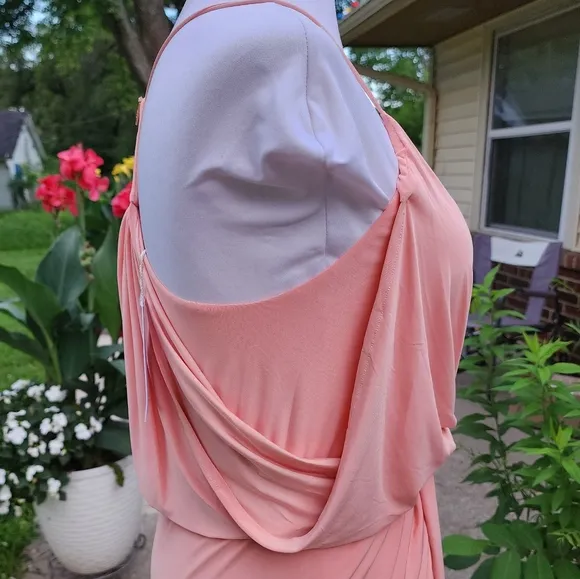 NEW Misa Los Angeles Domino Midi Dress Twisted Knot Blush Coral Luxury Mobwife
