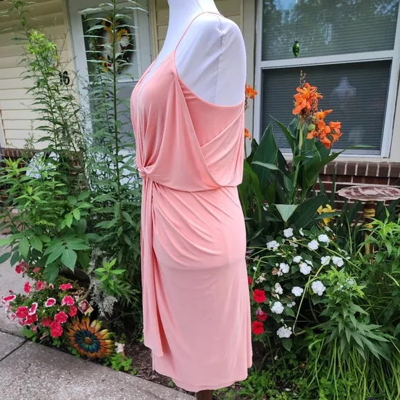 NEW Misa Los Angeles Domino Midi Dress Twisted Knot Blush Coral Luxury Mobwife