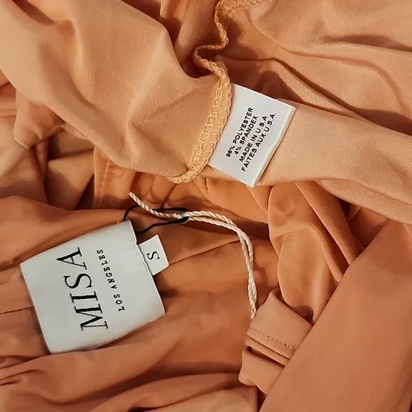 NEW Misa Los Angeles Domino Midi Dress Twisted Knot Blush Coral Luxury Mobwife