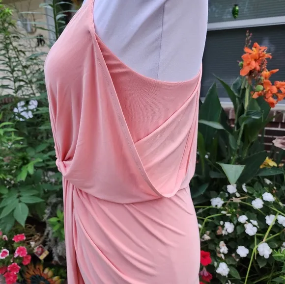 NEW Misa Los Angeles Domino Midi Dress Twisted Knot Blush Coral Luxury Mobwife