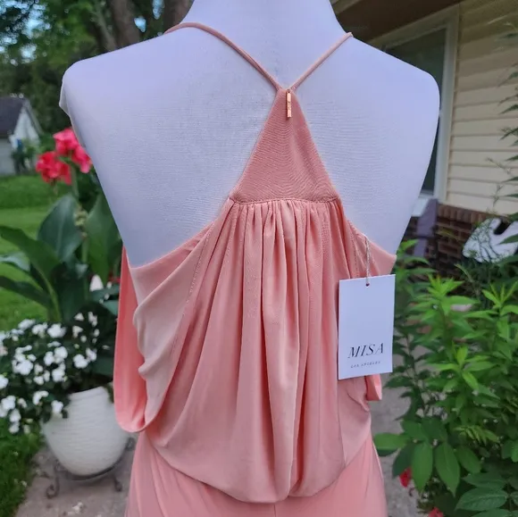 NEW Misa Los Angeles Domino Midi Dress Twisted Knot Blush Coral Luxury Mobwife