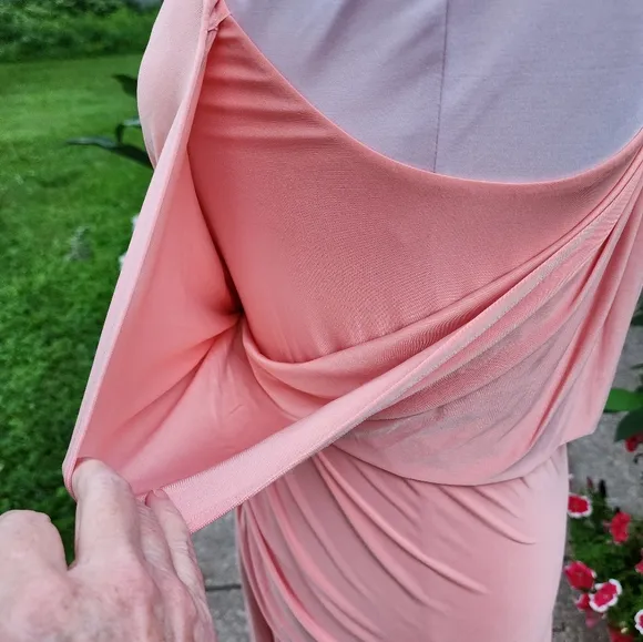 NEW Misa Los Angeles Domino Midi Dress Twisted Knot Blush Coral Luxury Mobwife