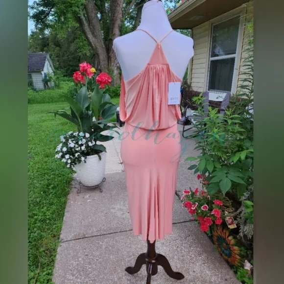 NEW Misa Los Angeles Domino Midi Dress Twisted Knot Blush Coral Luxury Mobwife