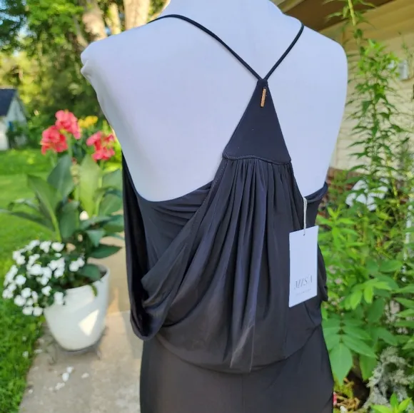 NEW Misa Los Angeles Domino Twist Knot Mini Dress Ruched Luxury Deep V Neckline