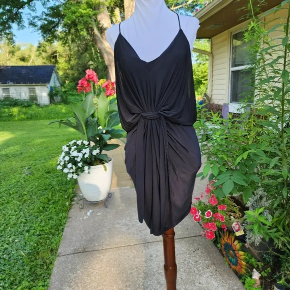 NEW Misa Los Angeles Domino Twist Knot Mini Dress Ruched Luxury Deep V Neckline