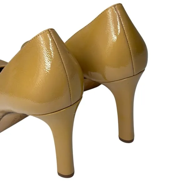 New Naturalizer Teresa Beige Comfort Chunky 3.5” Heel Size 8.5 Patent Leather