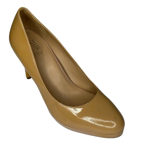 New Naturalizer Teresa Beige Comfort Chunky 3.5” Heel Size 8.5 Patent Leather