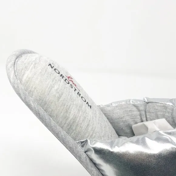 NEW Nordstrom Limited Edition Puffy Metallic Slide Slippers Silver Size XL 11-12