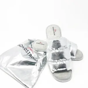 NEW Nordstrom Limited Edition Puffy Metallic Slide Slippers Silver Size XL 11-12