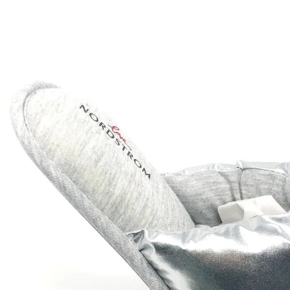 NEW Nordstrom Limited Edition Puffy Metallic Slide Slippers Silver Size XL 11-12