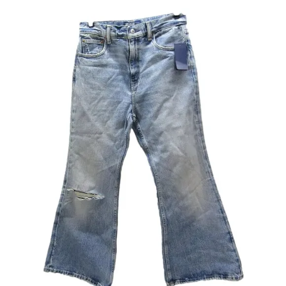 NEW POLO RALPH LAUREN Womens Crop Flare Distressed Jeans Size 27 Dossi Blue