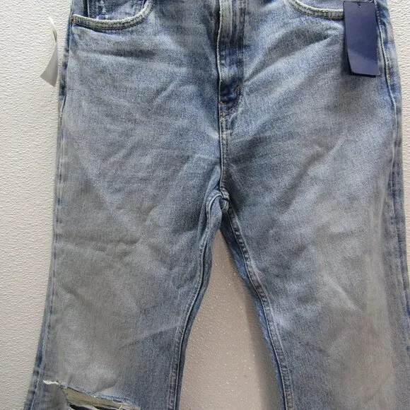 NEW POLO RALPH LAUREN Womens Crop Flare Distressed Jeans Size 27 Dossi Blue