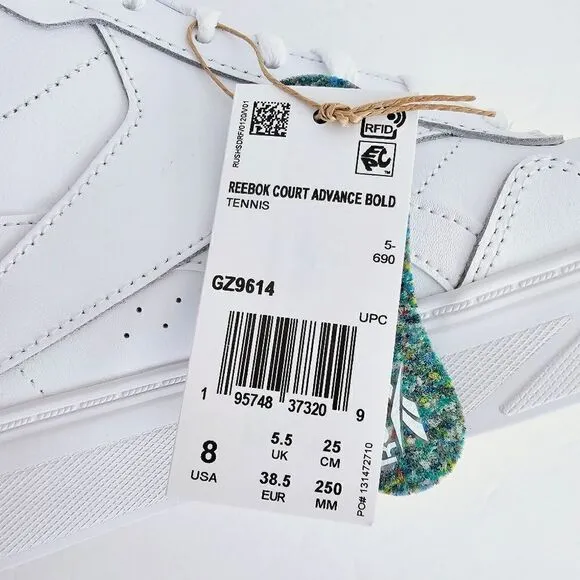 New! Reebok Court Advance Bold Women's High Top White Sneakers Shoes