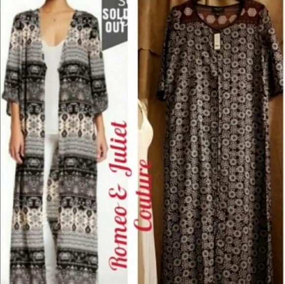 NEW Romeo &amp; Juliet Couture Duster Kimono Maxi Cover Up Resort Luxury Lounge Wear