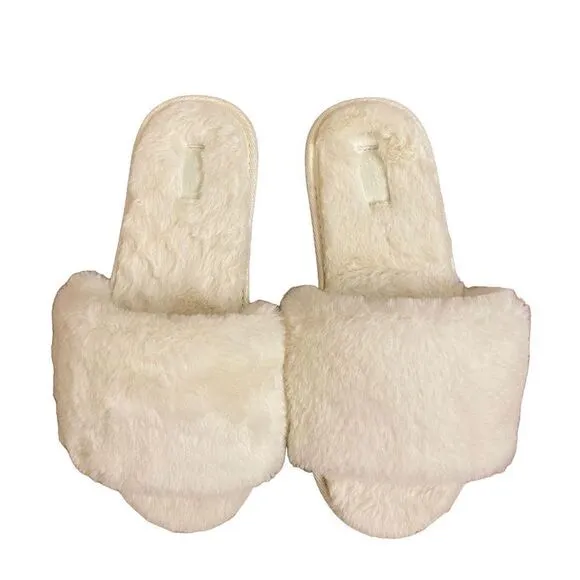 NEW SKIMS The Slide Faux Fur Slipper in Bone Size 35 = US 4-4.5