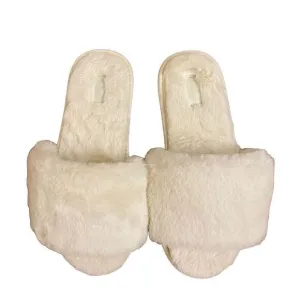 NEW SKIMS The Slide Faux Fur Slipper in Bone Size 35 = US 4-4.5