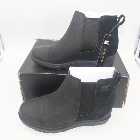 NEW SOREL Women's 8.5 Evie II Chelsea  Black Sea Salt  Ankle Boots Booties