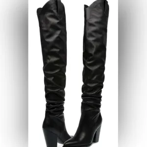 NEW Steve Madden Landy Black Leather Over the Knee Western Boots