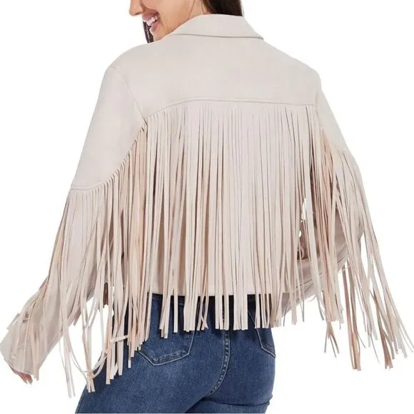 New Tassel fringe Faux suede women jacket zip front coat