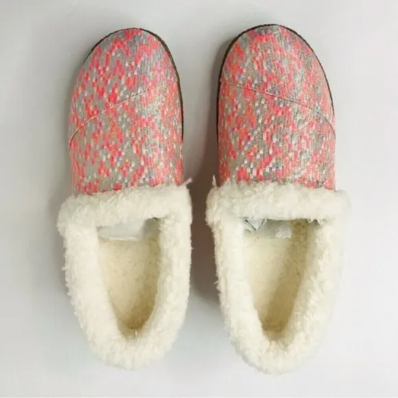 New! Toms Slipper Pink Glitz Woven Knit Sherpa Knit Clog Slippers Shoes
