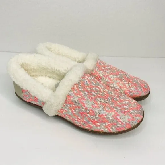 New! Toms Slipper Pink Glitz Woven Knit Sherpa Knit Clog Slippers Shoes