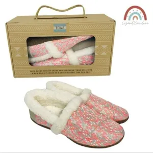 New! Toms Slipper Pink Glitz Woven Knit Sherpa Knit Clog Slippers Shoes