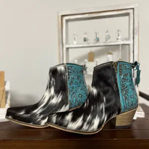 NEW Turquoise Tooled Leather Genuine Hide-on Women Bootie Boot Boho Western