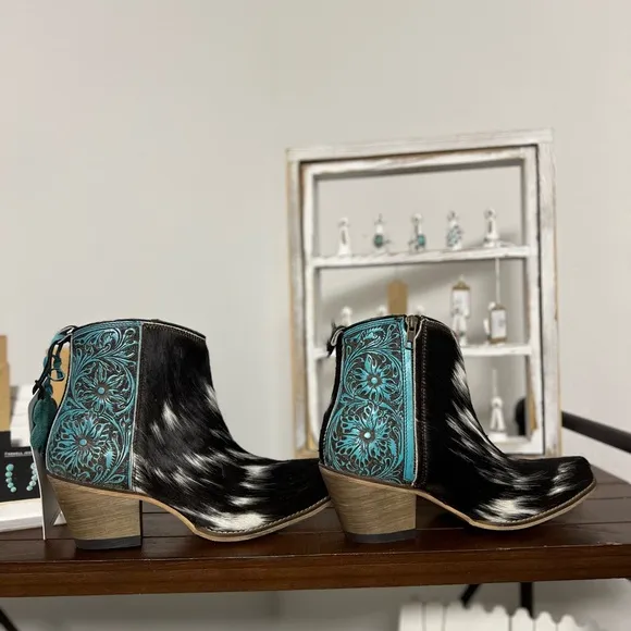 NEW Turquoise Tooled Leather Genuine Hide-on Women Bootie Boot Boho Western