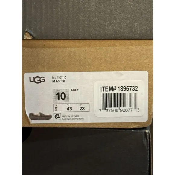 *NEW* UGG Ascot Grey Suede Fur Slippers Men's Size 10 Shearling Lined Luxury