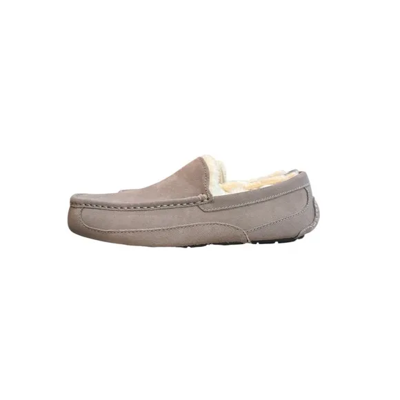 *NEW* UGG Ascot Grey Suede Fur Slippers Men's Size 10 Shearling Lined Luxury
