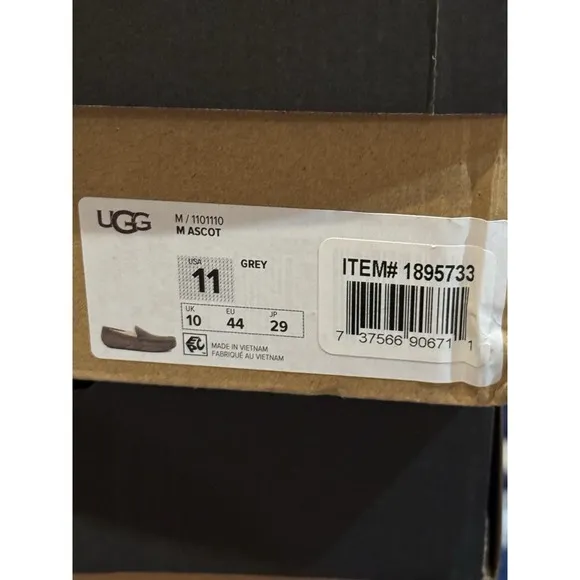 *NEW* UGG Ascot Grey Suede Fur Slippers Men's Size 11 Shearling Lined Luxury