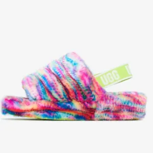 New UGG fluff yeah white pixelate slippers multi color size 6
