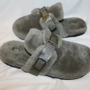 NEW UGG MEN'S FUR SLIP ON SLIPPERS GRAY 14‎