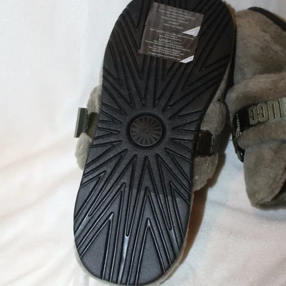 NEW UGG MEN'S FUR SLIP ON SLIPPERS GRAY 14‎