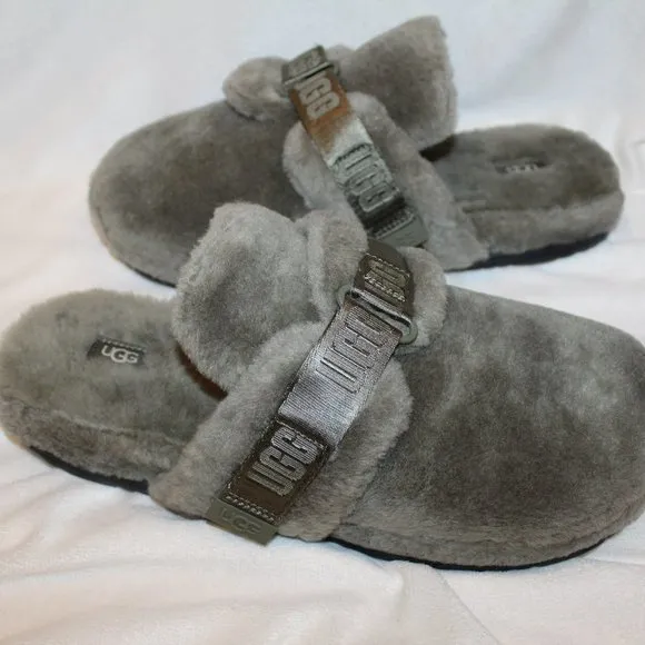 NEW UGG MEN'S FUR SLIP ON SLIPPERS GRAY 14‎