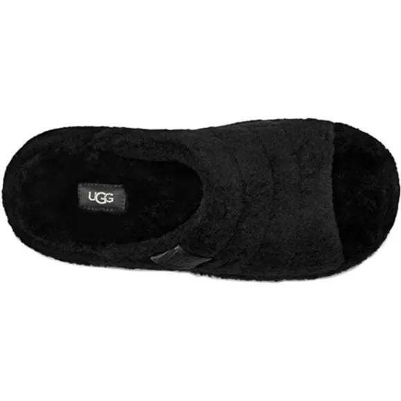 NEW UGG Mens Size 9, Women's 11 Fluff You Open Toe Slippers, Black