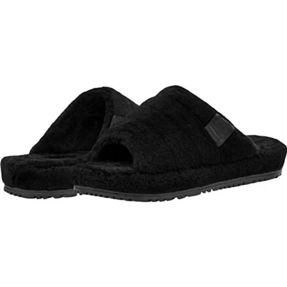 NEW UGG Mens Size 9, Women's 11 Fluff You Open Toe Slippers, Black