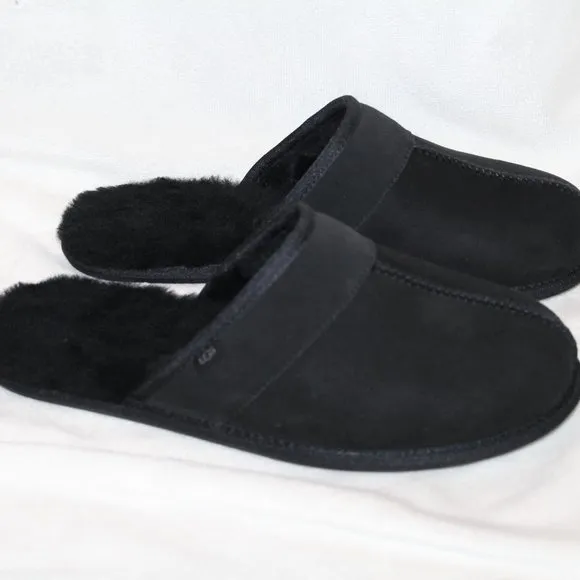 NEW UGG MEN'S SUEDE LEISURE SCUFF SLIP‎ ON SLIPPERS BLACK