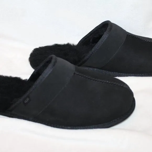 NEW UGG MEN'S SUEDE LEISURE SCUFF SLIP‎ ON SLIPPERS BLACK