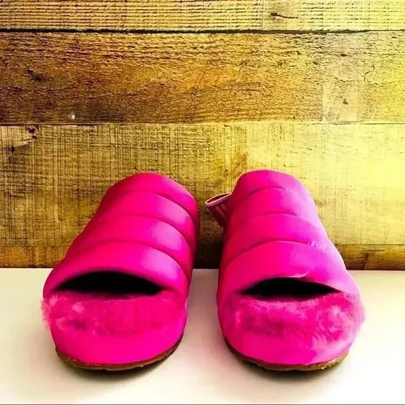 New Ugg Puff Yeah Slingback Fuchsia Satin Puffer Slippers