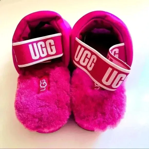 New Ugg Puff Yeah Slingback Fuchsia Satin Puffer Slippers