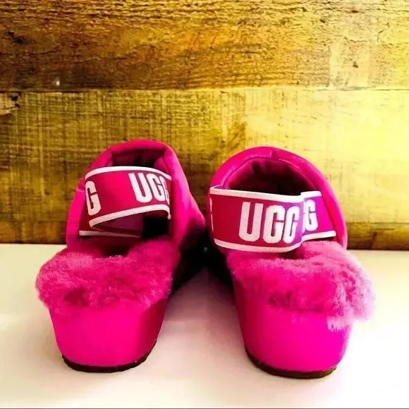 New Ugg Puff Yeah Slingback Fuchsia Satin Puffer Slippers