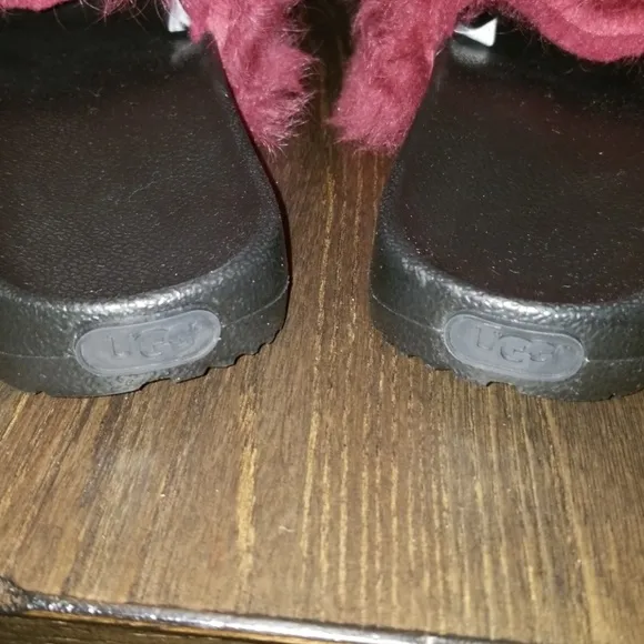 New Ugg Royale Burgundy Garnet Toscana Fur Slide Slippers Size 8 RARE
