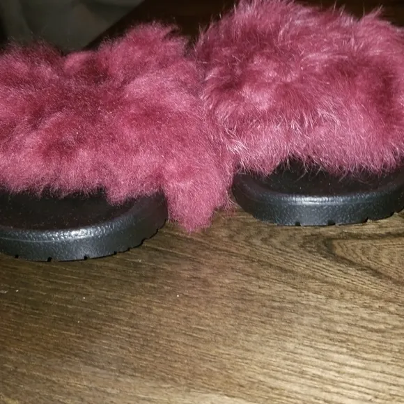 New Ugg Royale Burgundy Garnet Toscana Fur Slide Slippers Size 8 RARE