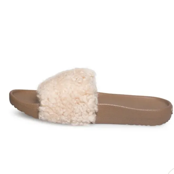 New Ugg Royale Natural Toscana Fur Curly Shearling Slide Slippers Size 7 RARE