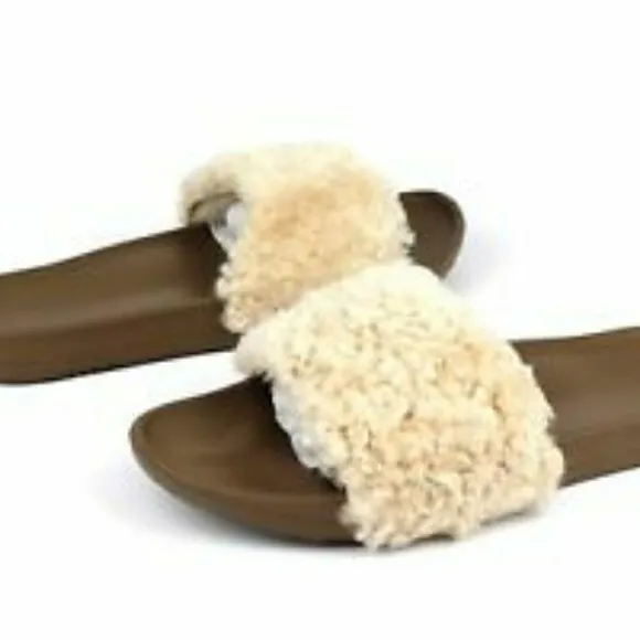 New Ugg Royale Natural Toscana Fur Curly Shearling Slide Slippers Size 7 RARE