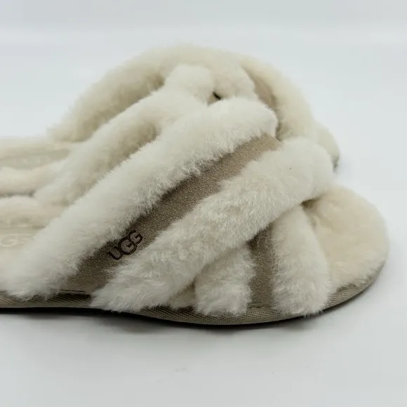 NEW Ugg Scuffita Slippers Women 6 Sheepskin Cross-Straps Slide Femme