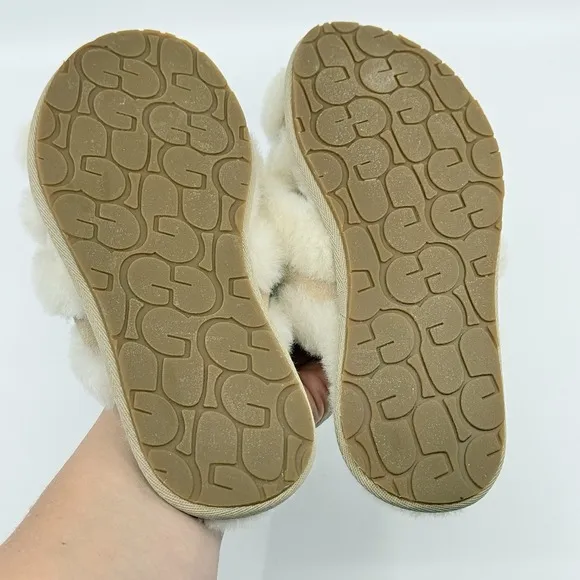 NEW Ugg Scuffita Slippers Women 6 Sheepskin Cross-Straps Slide Femme