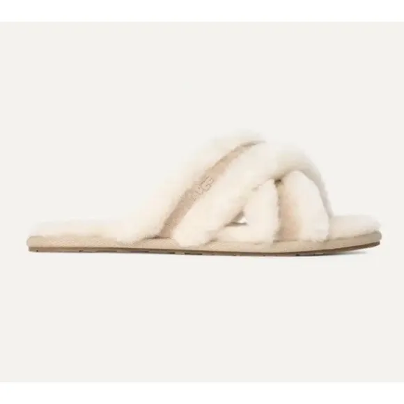 NEW Ugg Scuffita Slippers Women 6 Sheepskin Cross-Straps Slide Femme